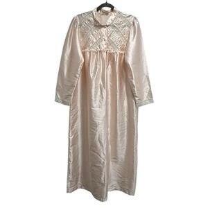 Vtg Barbizon Womens Satin Nightgown Lace Pink‎ Maxi Victorian Long Sleeve READ